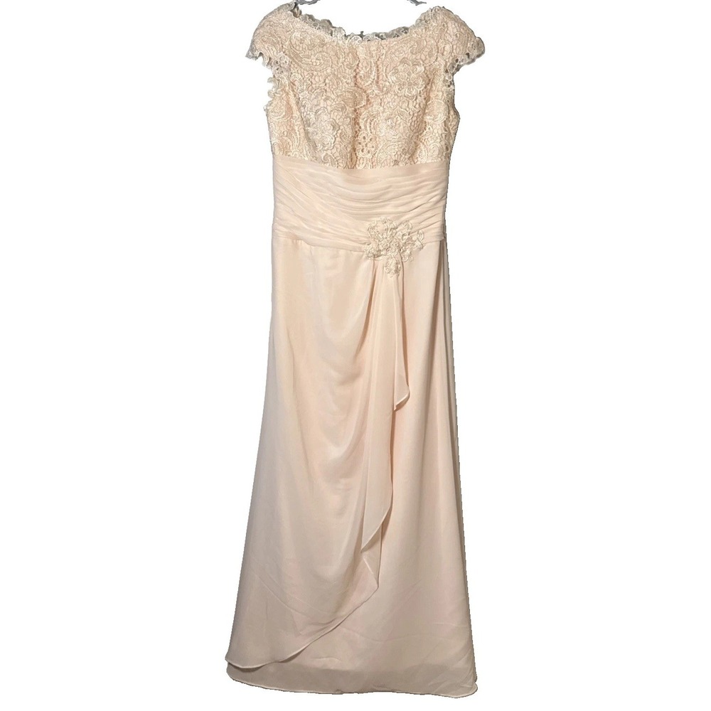 NWT HEBEOS Womens Size 4-6 Blush Pink Lace Chiffon Formal Wedding Gown Dress